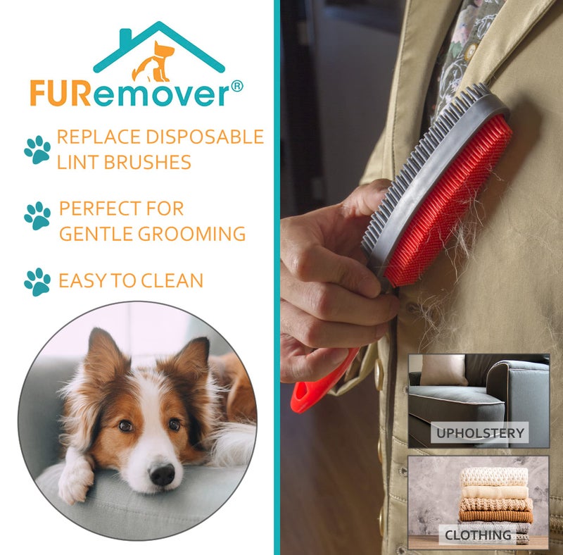 FURemover Plus Pet Hair Rubber Brush with Squeegee, Easily Remove Fur and Lint from Clothing, Carpets and Furniture, Gently Groom Dogs and Cats Wet or Dry, Black, 2 Pack - Image 3